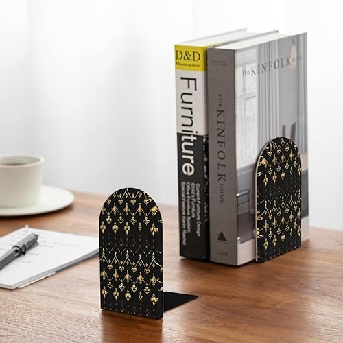 Miniatura 4 de Book Ends for Shelves 1 Pair - Retro Gold Texture A Print Wood with Metal Base Bookends for Heavy Books, Book Stand Organizer Holder for Books