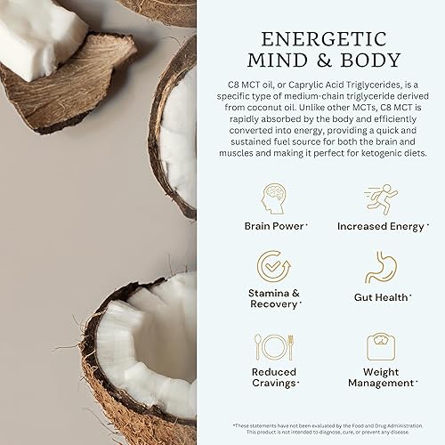 Miniatura 5 de VTC VitaTradingCo. Aceite C8 MCT 100% puro  Ácido caprílico destilado 3X  Grasa saludable para energía limpia  De origen sostenible  Sin OMG, paleo,