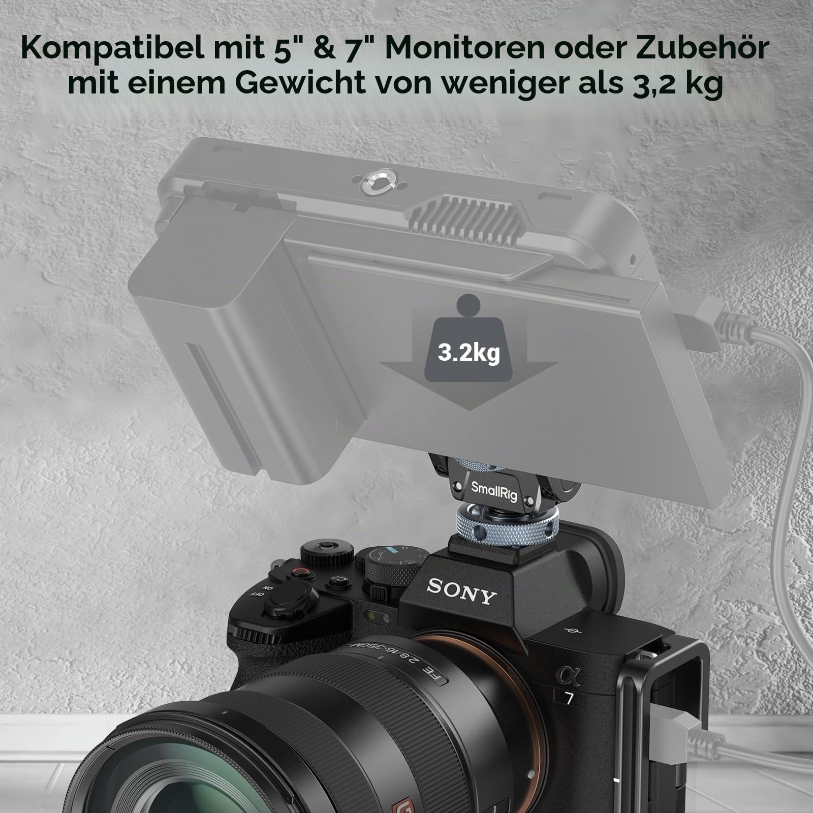 SMALLRIG Kamera-Monitorhalterung Lite mit Blitzschuh, 360° schwenkbar und 180° neigbar, Halterung für Feldmonitor Tragkraft von 90° Neigung 3,2 kg-3809B