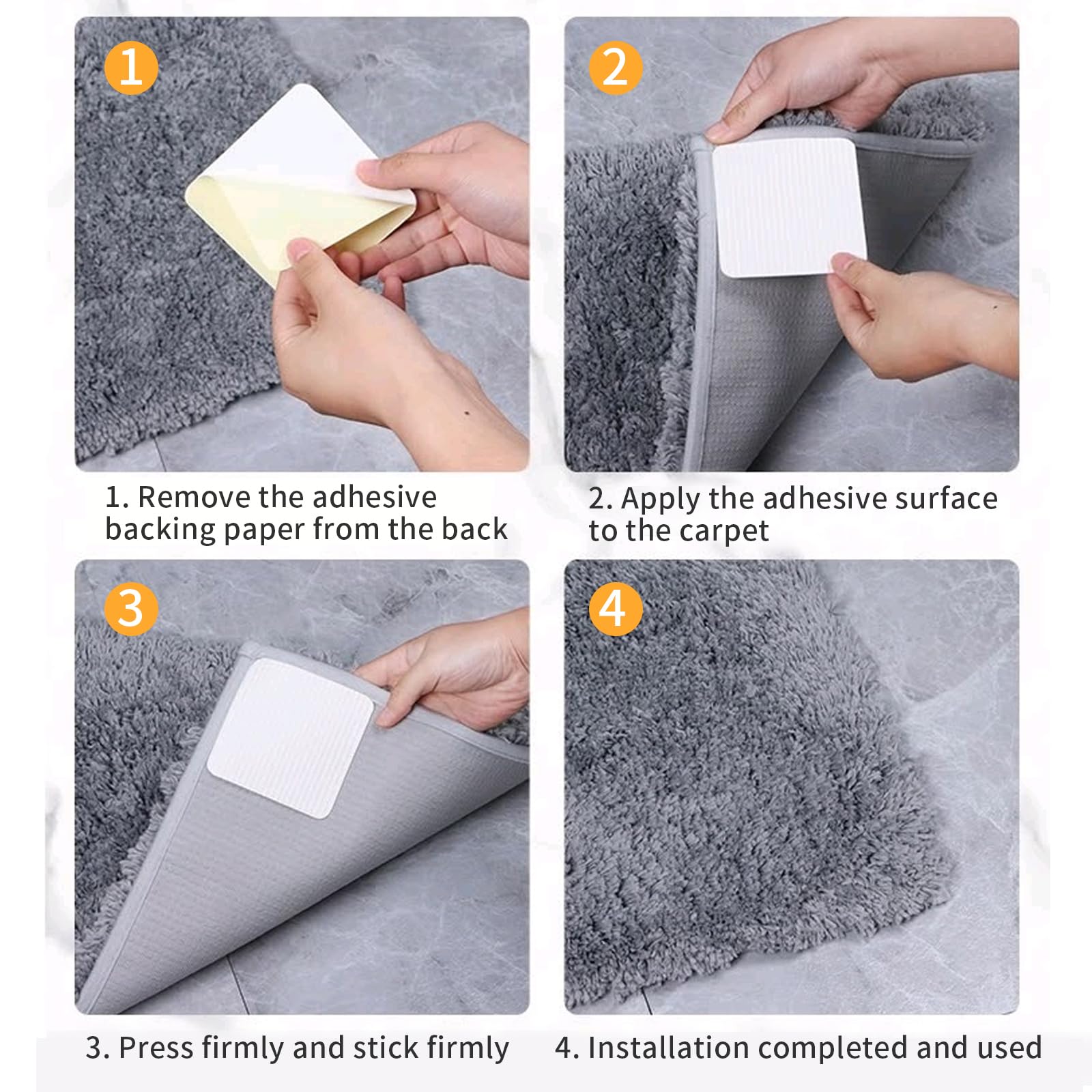 4 Patches Antidérapants Pour Tapis - 10x10 Cm - Lavables Et Réutilisables - Pour Sols Lisses