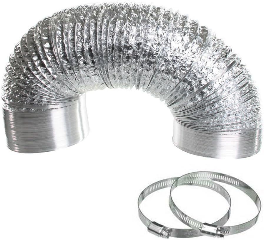 Vegelumax 6-Inch Non-Insulated Ducting Aluminum Foil Vent with 2 Free 6-Inch Metal Clamps, Proflex Clothes Dryer Transition Duct, Fire-Resistance Coatin (6-Inch;8-Feet)