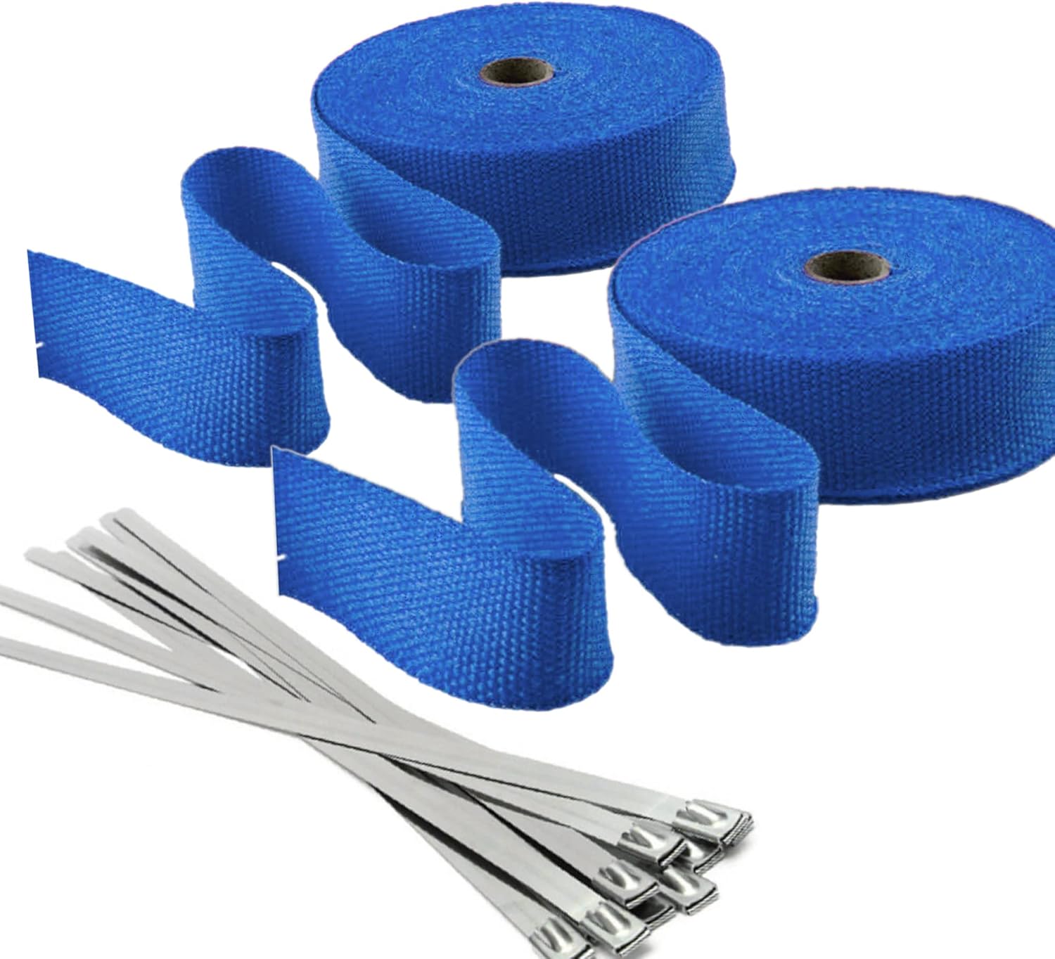 Stark Industries - Blue 2" x 50ft Fiberglass Exhaust Wrap with Stainless Steel Ties (11.8in) Header Wrap Heat Shield Sleeve for Cars and Motorcycle - 2-PACK