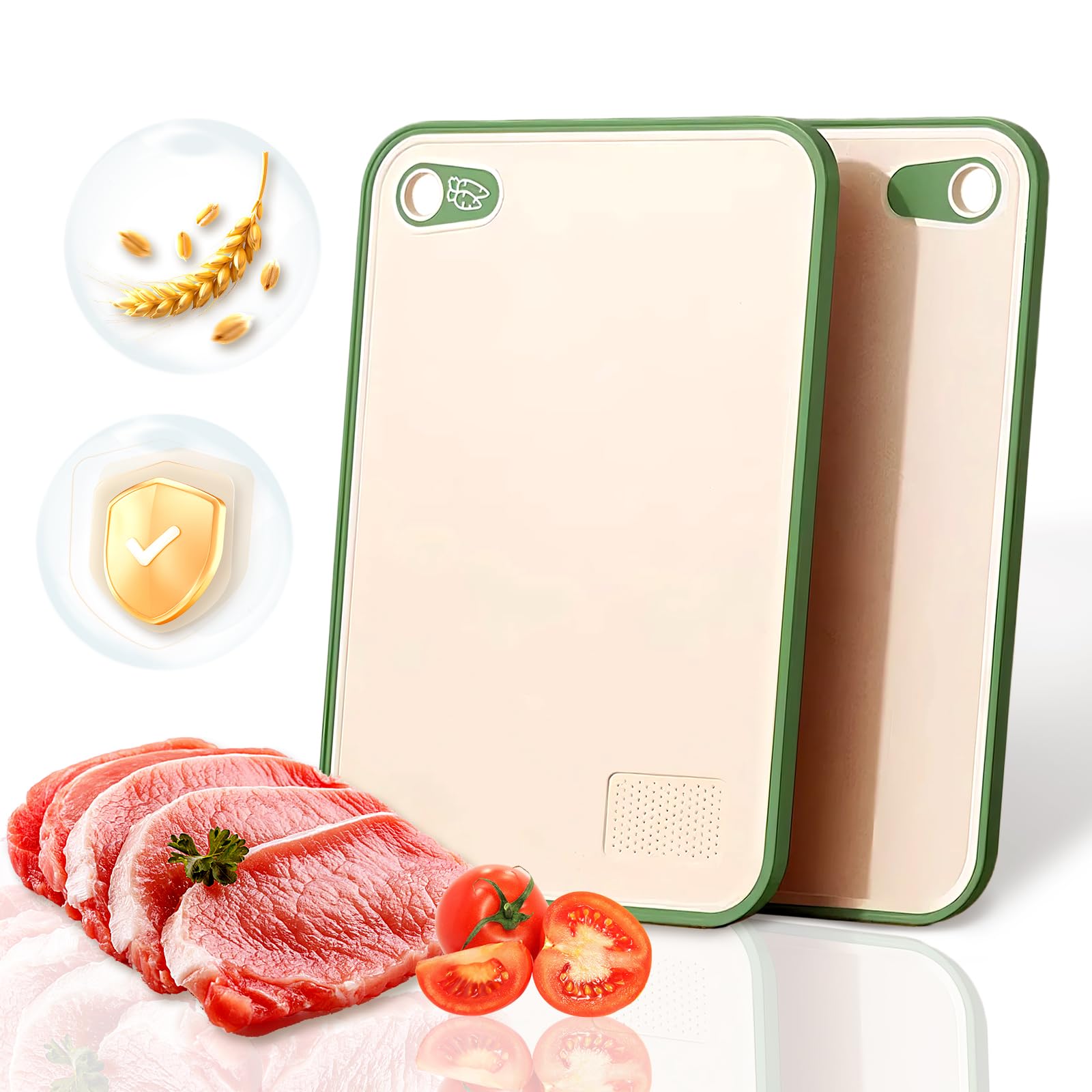 Wheat Straw Cutting Boards Plastic, Double Sided Meat Cutting Board,Granulated Non Slip Cutting Board, Extra Large Cutting Boards for Kitchen Dishwasher Safe with Spill-Proof Rim(Green)
