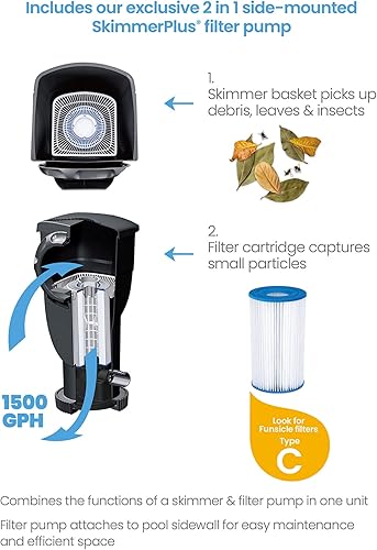 Miniatura 3 de Funsicle Oasis Designer - Piscina sobre el suelo con marco redondo de 20 x 48 pulgadas con bomba de filtro SkimmerPlus, patrón de espiga oscura