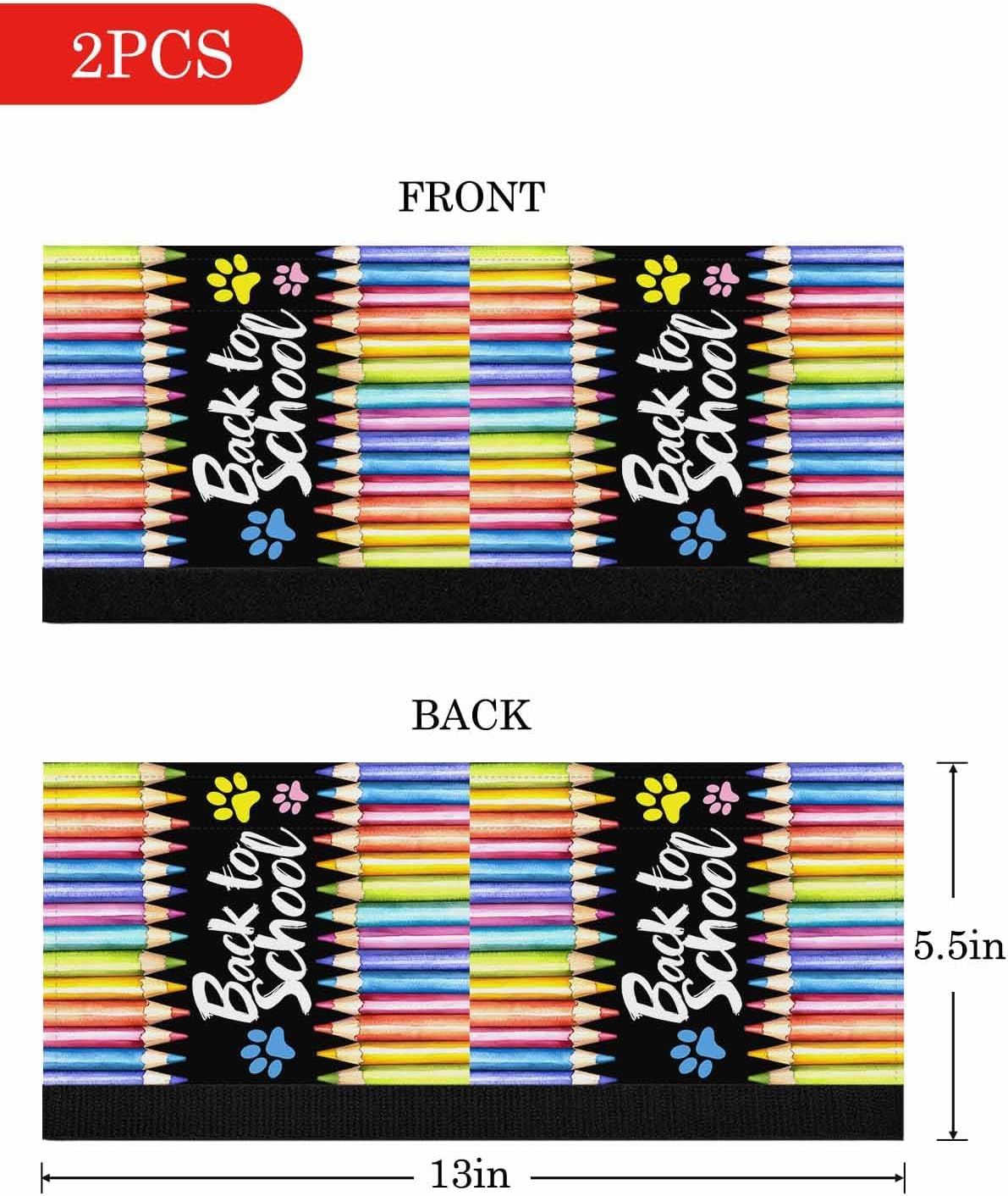 Colorful Pencils Refrigerator Door Handle Covers Set of 2, Dog Paws Back to School Black Kitchen Fridge Microwave Oven Dishwasher Stove Cabinet Handle Protectors, Washable Appliance Decor
