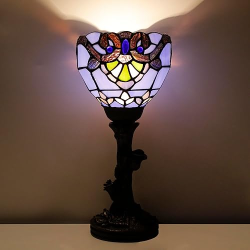 Pequeña lámpara de Tiffany Mini lámpara de escritorio Lámpara de mesa de vidrieras W6H13.5 pulgadas barroco azul