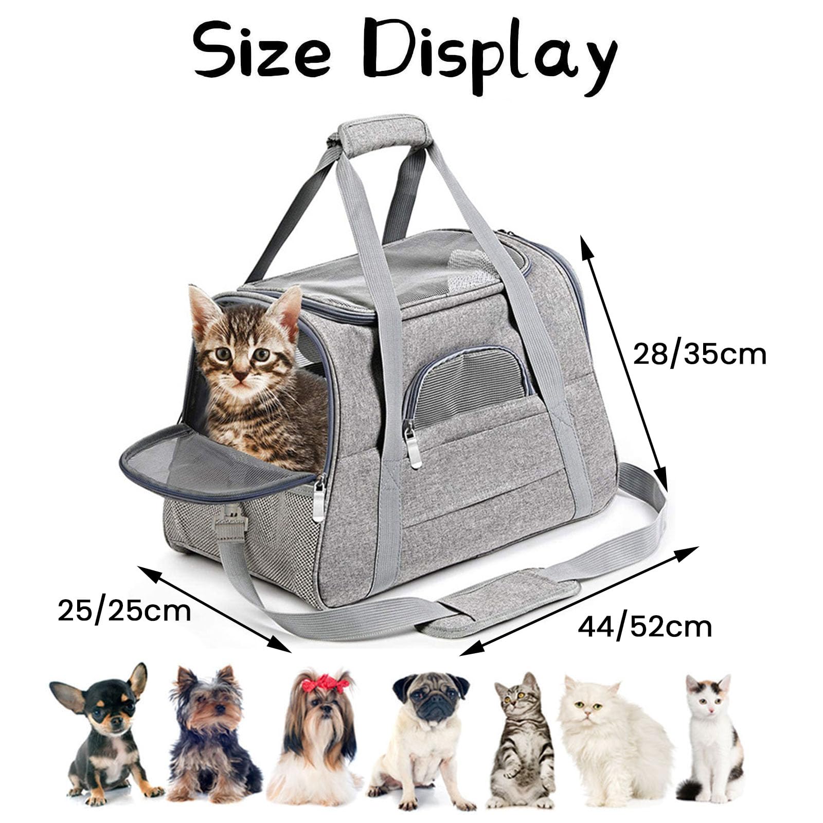Transportin Gato Perro Pequeño, Bolsa Transporte Mascotas Transportin Gato Plegable Transpirable Duradera Bolsa de Transporte para Cachorros y Gatitos, Viaje, Paseo (52x25x35CM,Azul Oscuro)