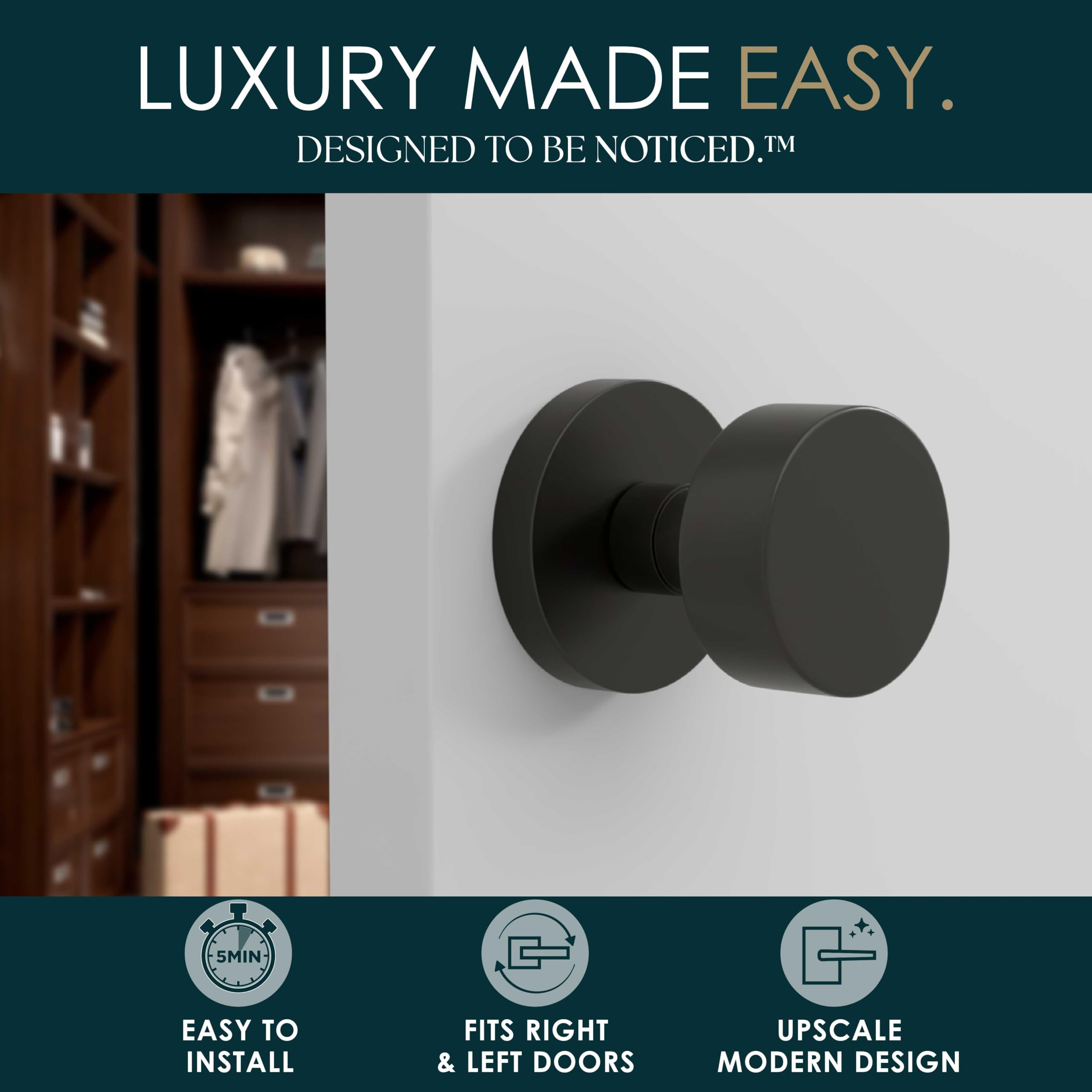 Matte Black Dummy Door Knobs - 2 Pack -3