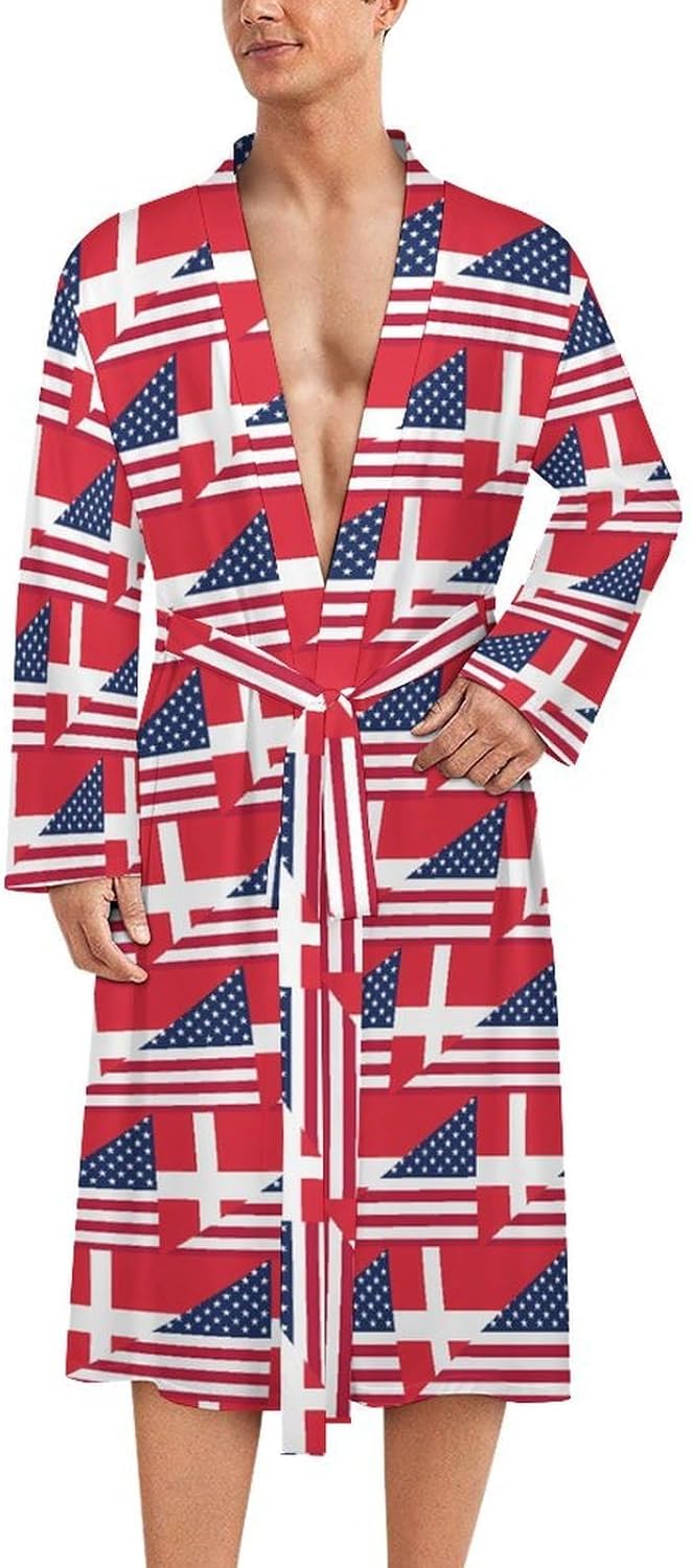Denmark USA Flag Mens Robe Long Bathrobe for Women Bath Robes Lightweight Soft Printed Sleepwear