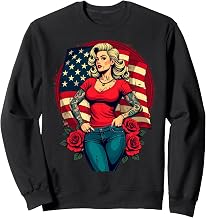 Rockabilly Girl American Traditional Tattoo USA Flag Ink Art Sweatshirt
