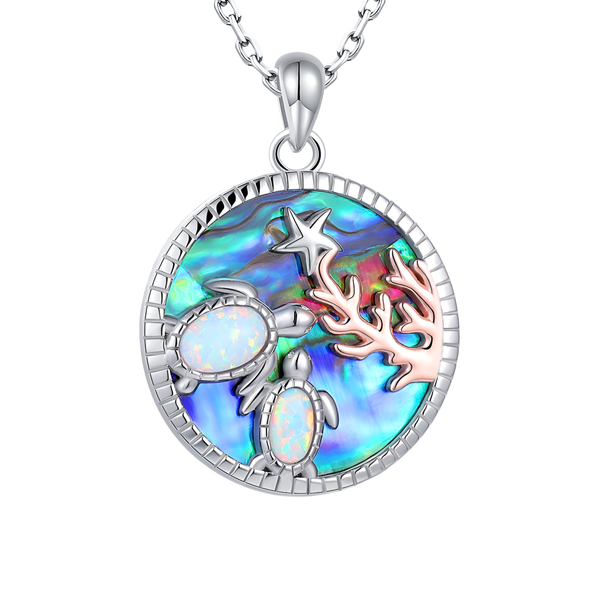 Collar de Tortuga de abulón de Plata de Ley 925 para Mujer, Gargantilla con Dije de Tortuga para Madre e Hija, Collar de Tortuga Hawaiana, Lindo Colgante de Tortuga de Animal del océano, Collar de