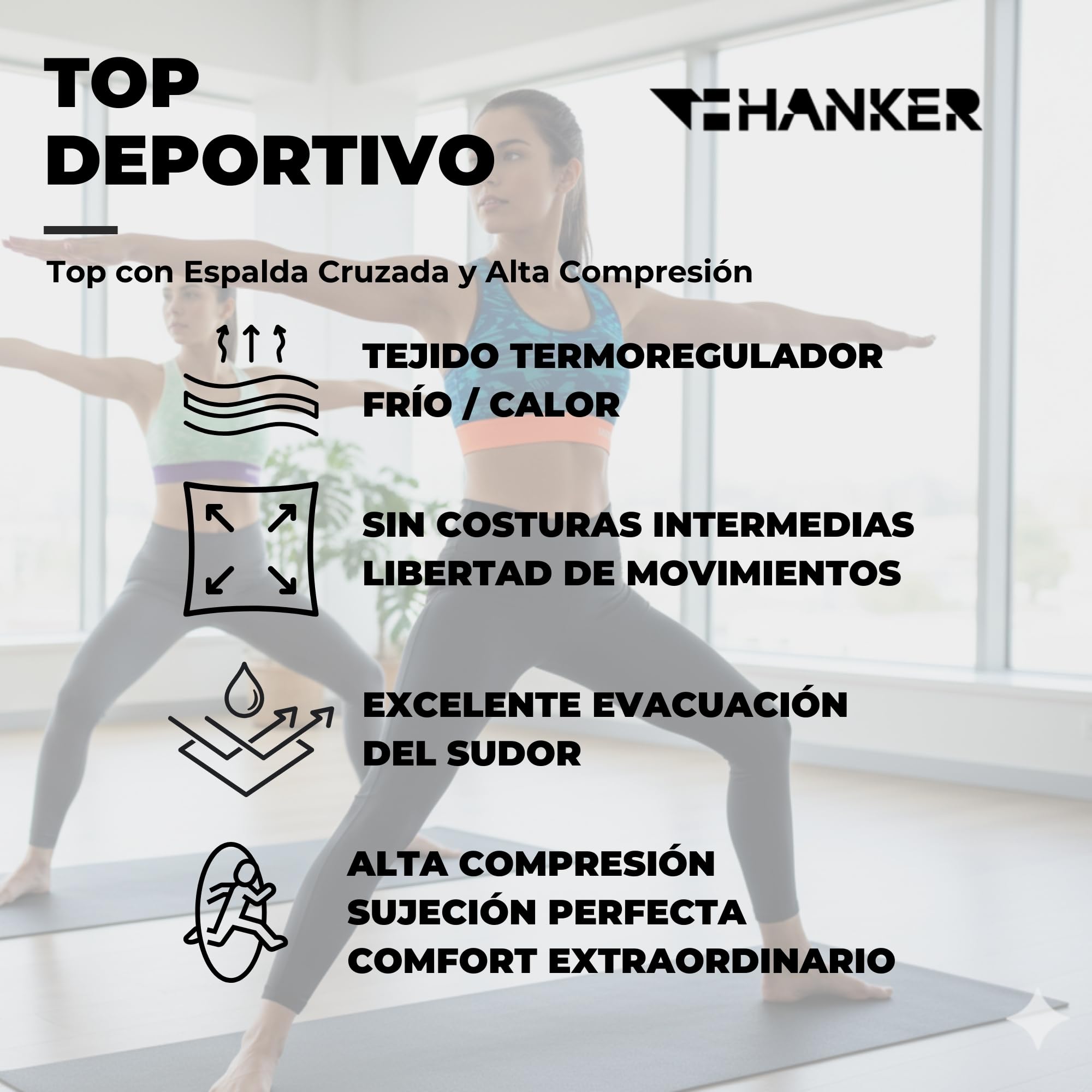 HANKER Top Deportivo Mujer de Alto Soporte con Espalda Cruzada – Sujetador Deportivo cómodo, Transpirable y sin Costuras