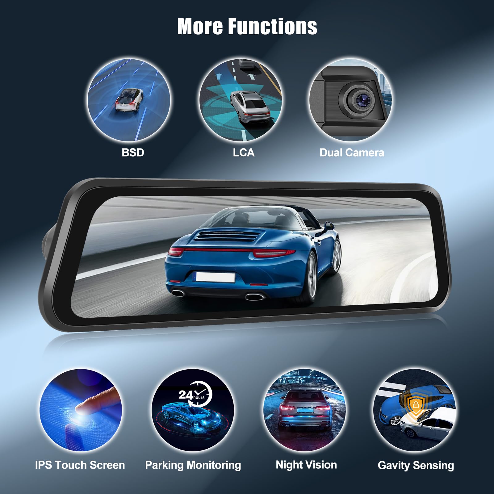 OiLiehu 9,66 Pollici Touchscreen 4K HD Mirror Dashcam con Telecamera Posteriore WiFi Dash Cam per Auto con G-Sensor/WDR/LCA/BSD/Monitor Parcheggio/Registrazione in Loop/Grandangolo 150°/Visione Nott