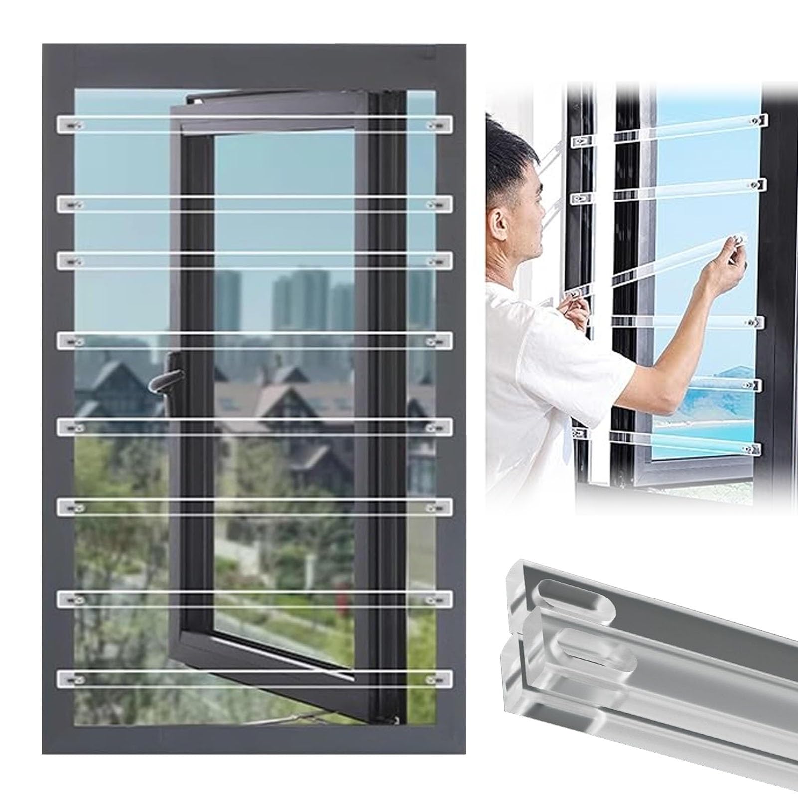Barreras De Seguridad For Ventanas Transparentes | Montaje Horizontal/vertical, PC Transparente, No Obstruye La Apertura De La Ventana, For Balcón/Cocina, 3 Piezas(60cm)