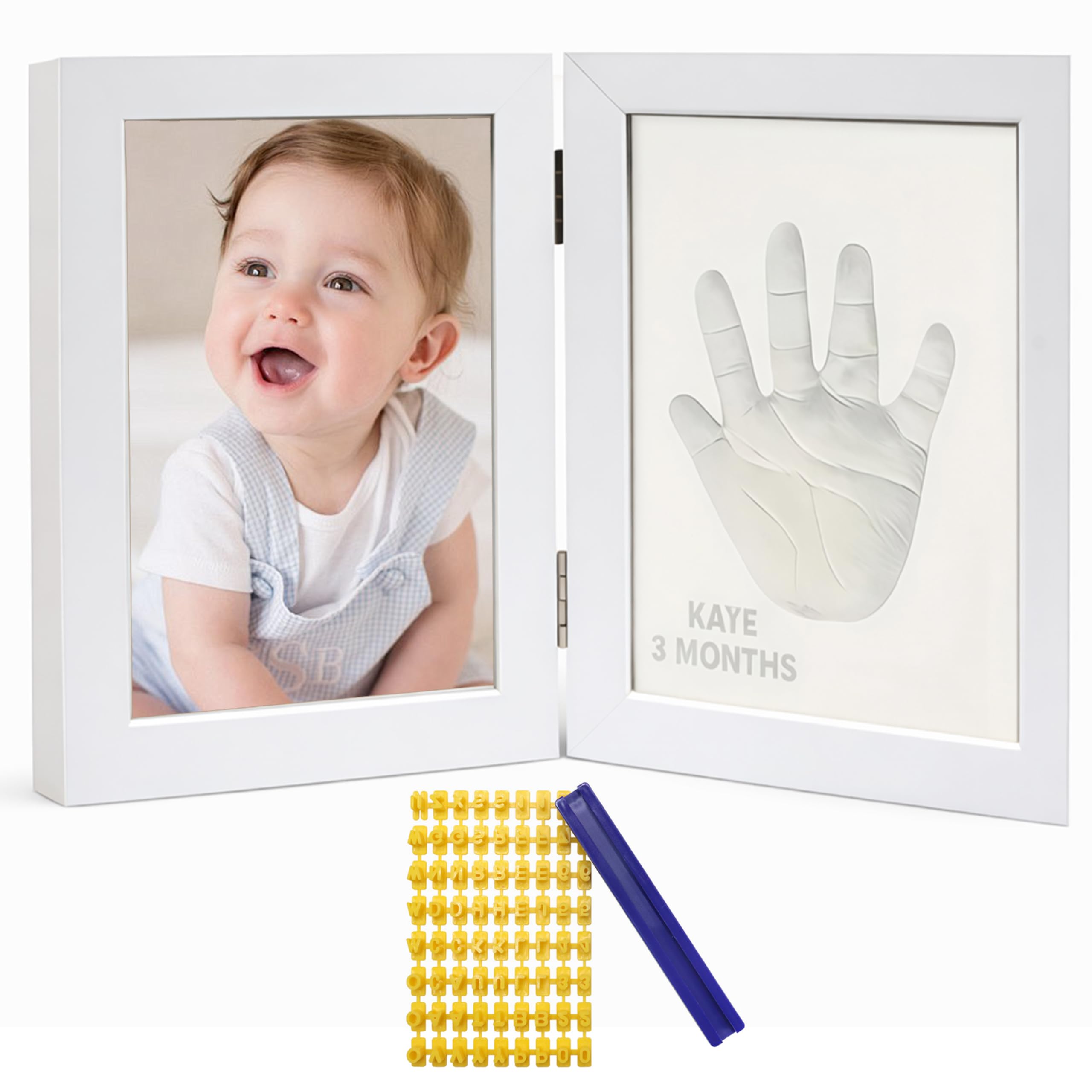 Tel Charme * Baby Hand and Footprint Kit with Photo Frame – Newborn Keepsake Gift for Baby Showers, New Mum Gifts, Air-Dry Clay Imprint Kit for Nursery Decor (Fits 5x7 Picture)