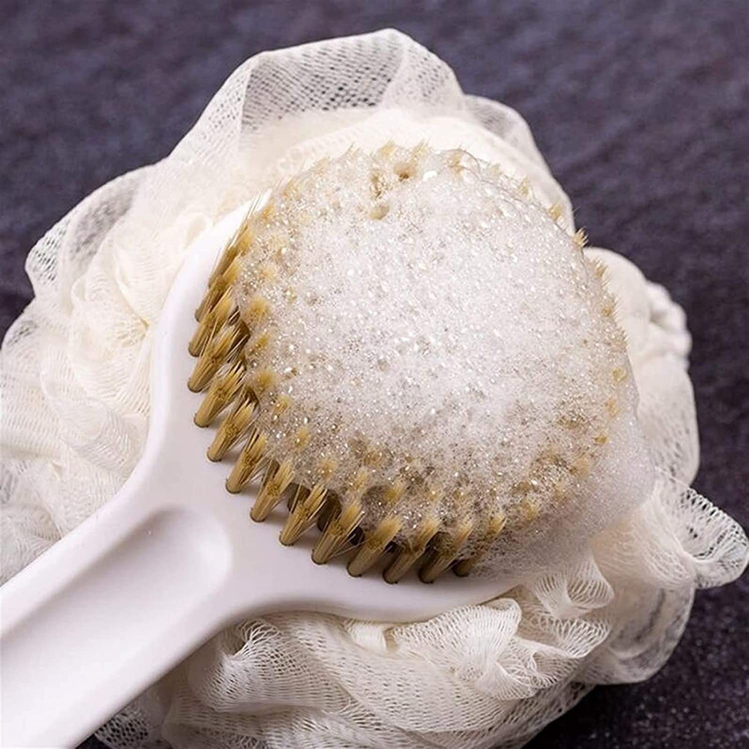 Duschkörperbürste, Backwäscher Bath Mesh-Schwamm mit langem Griff for Haut-Peeling-Bad, Massage-Borsten, die for nass oder trocken geeignet sind, Männer und Frauen