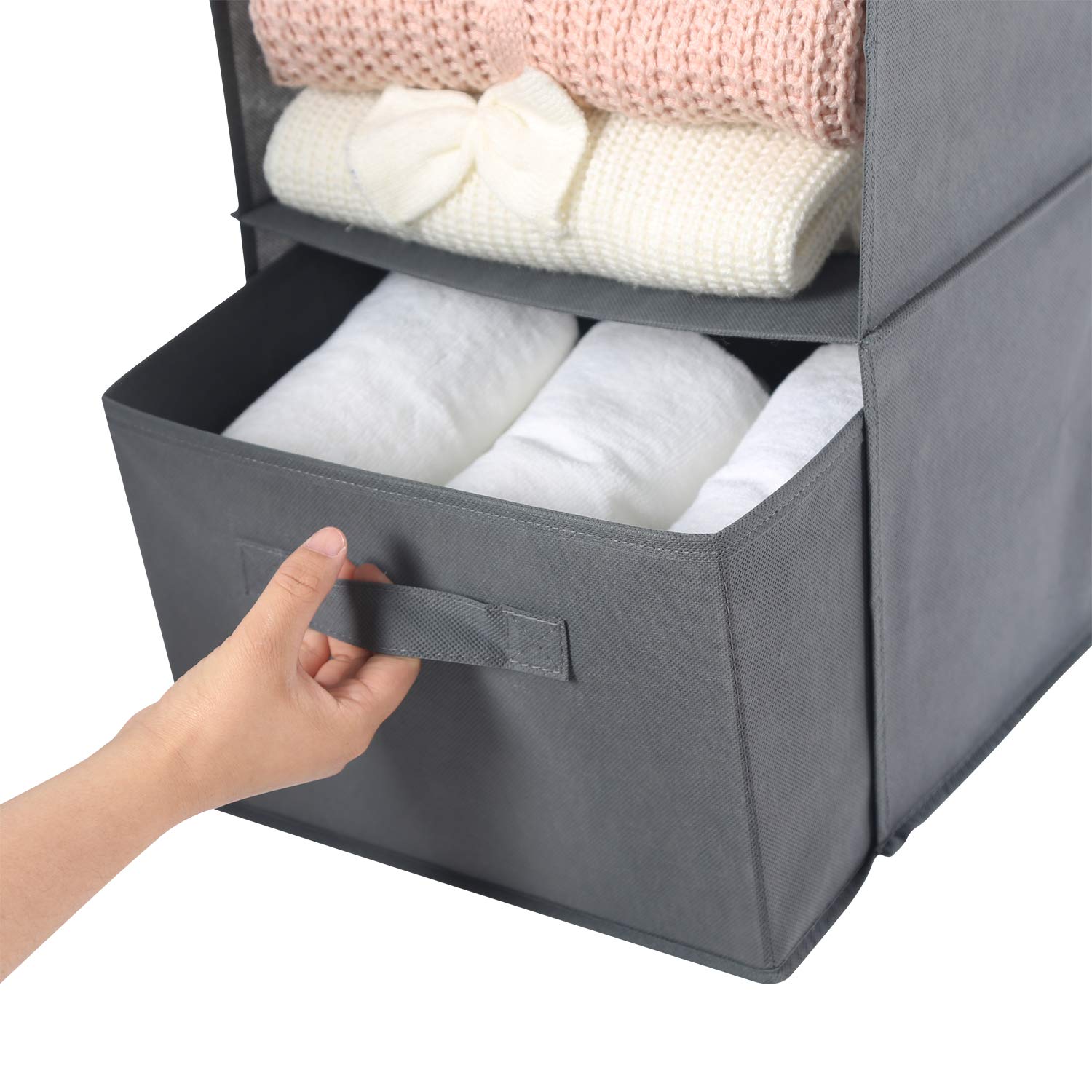 MAX Houser Organizador de armario colgante de 4 estantes, ahorro de espacio, estantes colgantes de tela con 2 bolsillos laterales, plegable (gris)