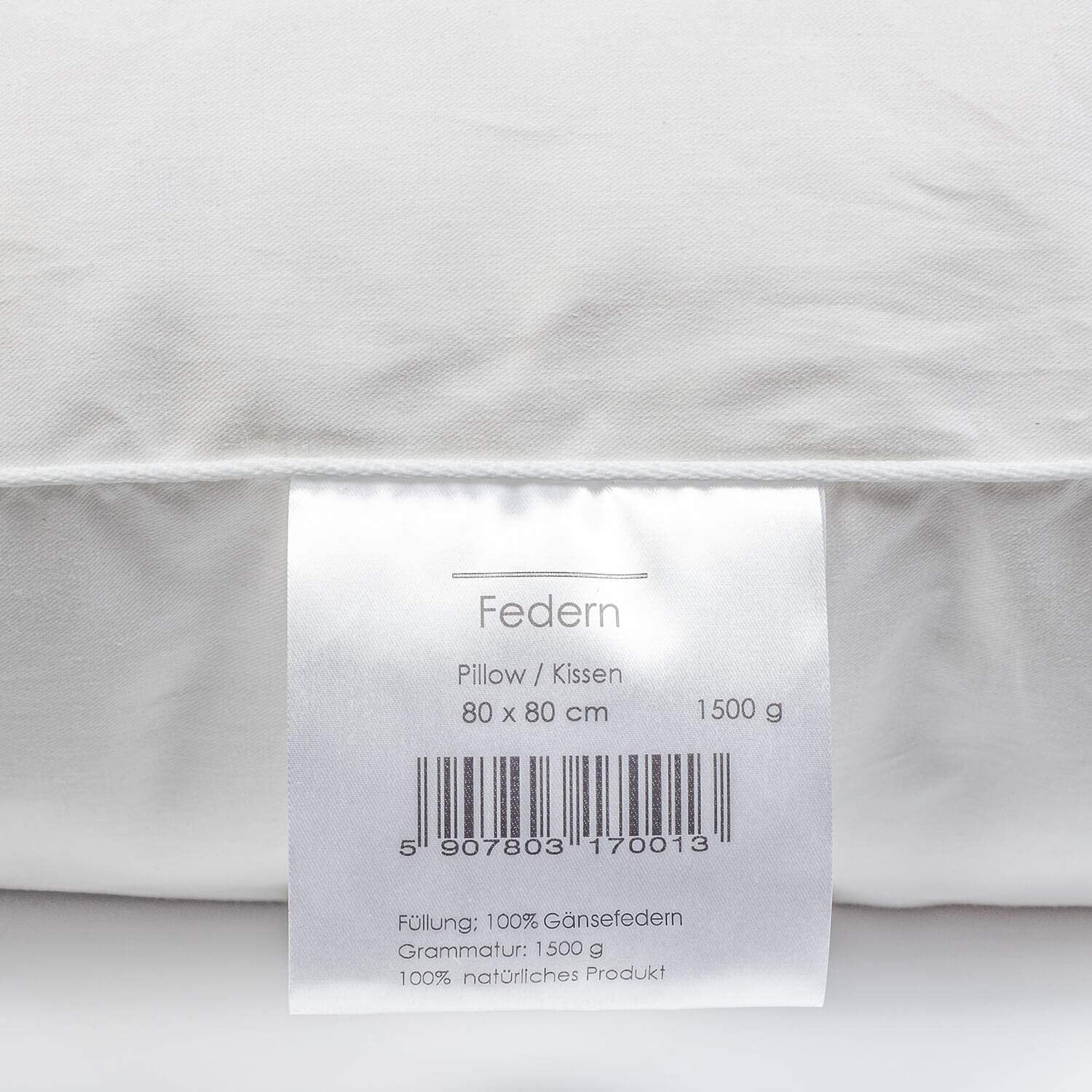 H&F Heimtextilien 2er Set Premium Qualität | Kopfkissen 80x80 cm | Füllung: 1500 Gramm Federn, Gänsefedern | 100% Natur Kissen | Bezug: 100% Baumwolle | Federkissen 80 x 80 cm