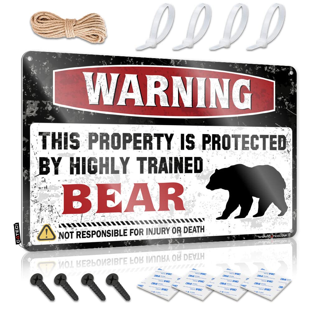 IBWNBBUSN Metal Sign Funny Warning This Property Is Protected By A Highly Trained Bear Tin Sign Garage Decor For Men Man Cabe Decor(30X40CM)