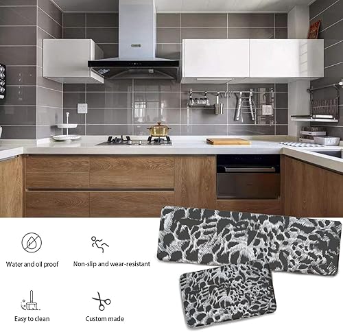 Miniatura 18 de Juego de 2 alfombras y tapetes de cocina, macetas rojas y blancas, antideslizantes, acolchados, lavables, 2 tapetes cómodos para cocina, lavandería