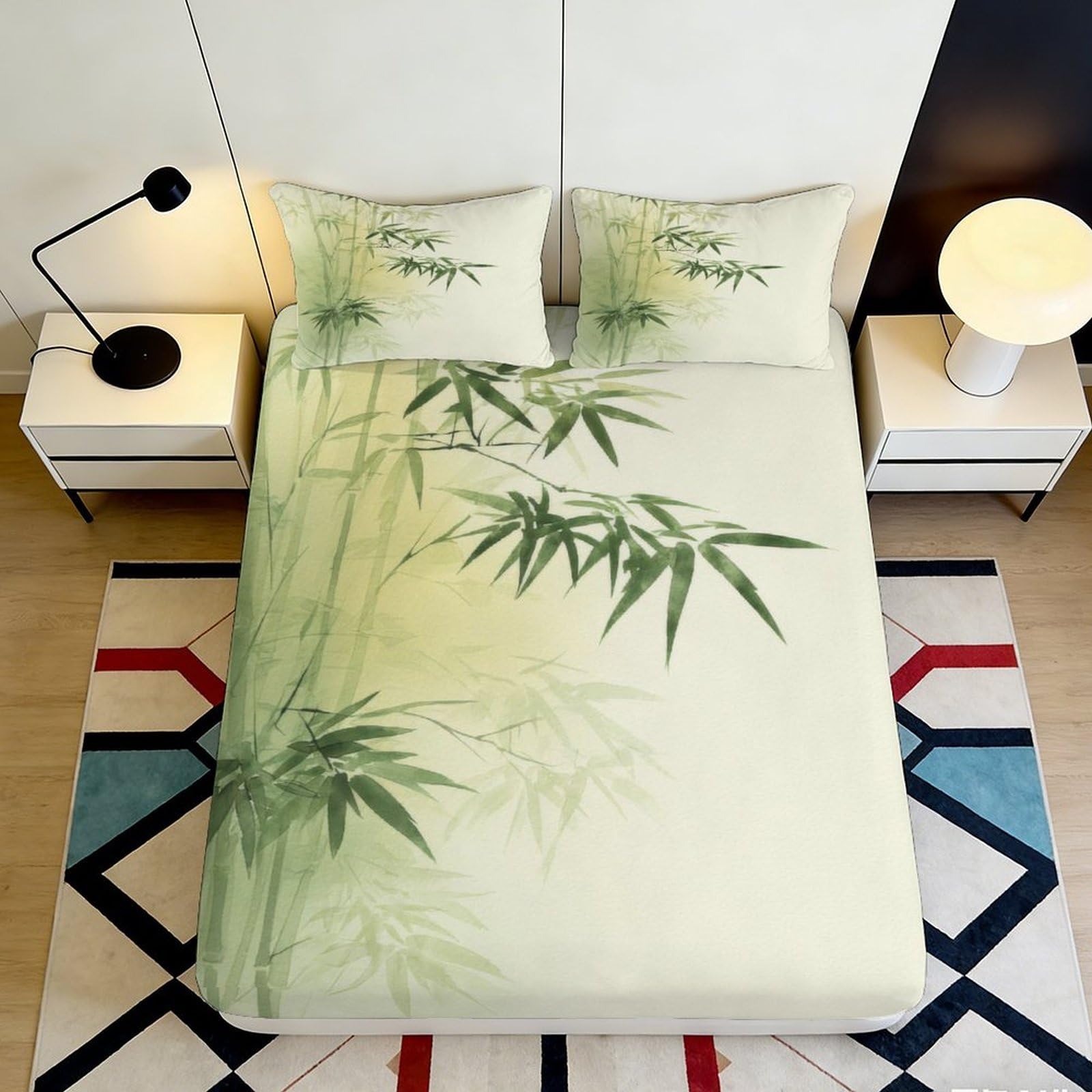 Jqzkxnhpbr Style-1 3D Printed Bamboo Leaf Fitted Sheet Microfiber Anti-Slip Mattress Cover Green Plant Bed Decor For Bedroom Guest Room 90X200x25cm