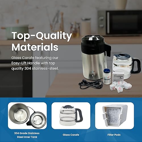Miniatura 2 de Mejor Acero Inoxidable destilador de agua con jarra (Cristal, Vidrio Boquilla Insert y más eficaz VOC Removal