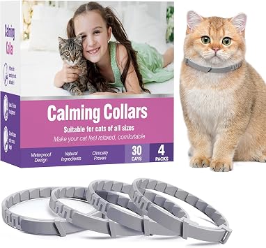 Tcllka Cat Calming Pheromone Collar 4 Pack Adjustable Breakaway Cat Collar for Calming Support & Relaxation Waterproof 30-Day Continuous Wear for Travel, Grooming & Multi-Cat Homes