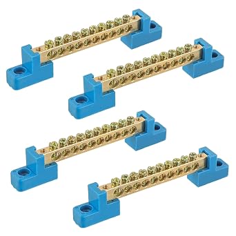 Grounding Bus Bar 10 Positions, Ground Bus Bar Terminal Block, Brass Wire Screw Terminal Electrical Bus BarsPack of 4