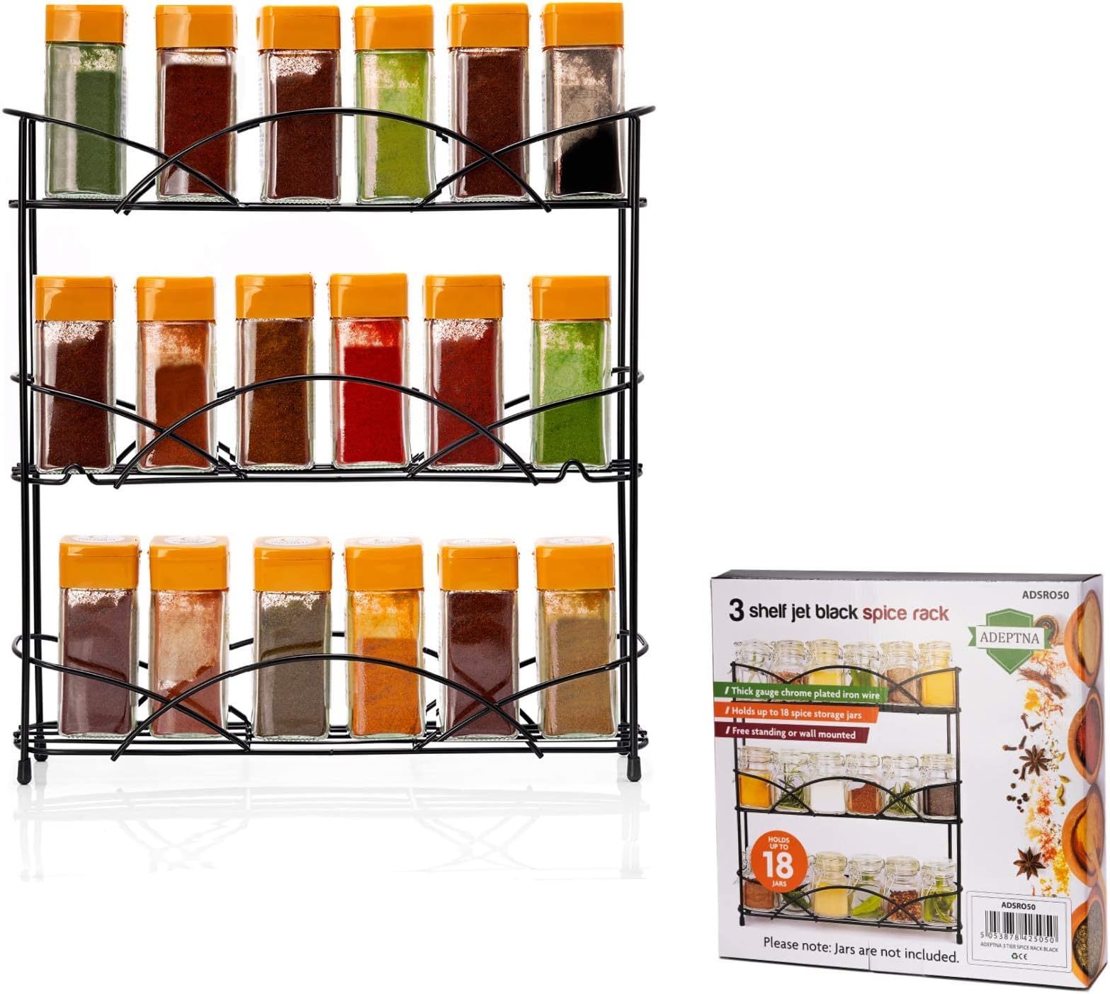ADEPTNA Heavy duty Free Standing 3 Tier Spice and Herb Rack - Universal Size Fits Most Brands - Non Slip Rubber Feet
