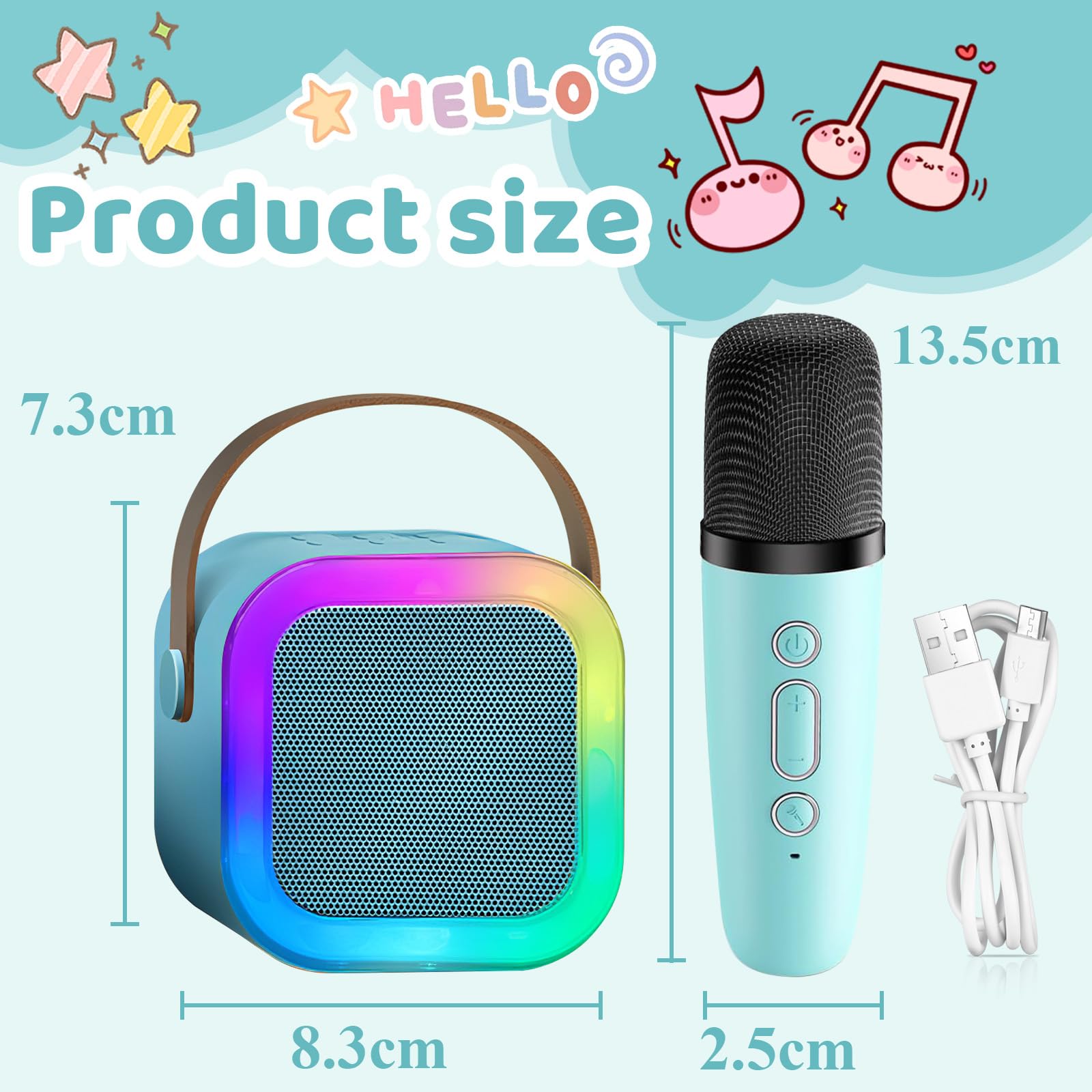 Karaoke per Bambini con 2 Microfoni Wireless – Altoparlante Bluetooth 5.0 con Luci LED e Effetti Vocali – Portatile per Feste, Compleanni e Regali
