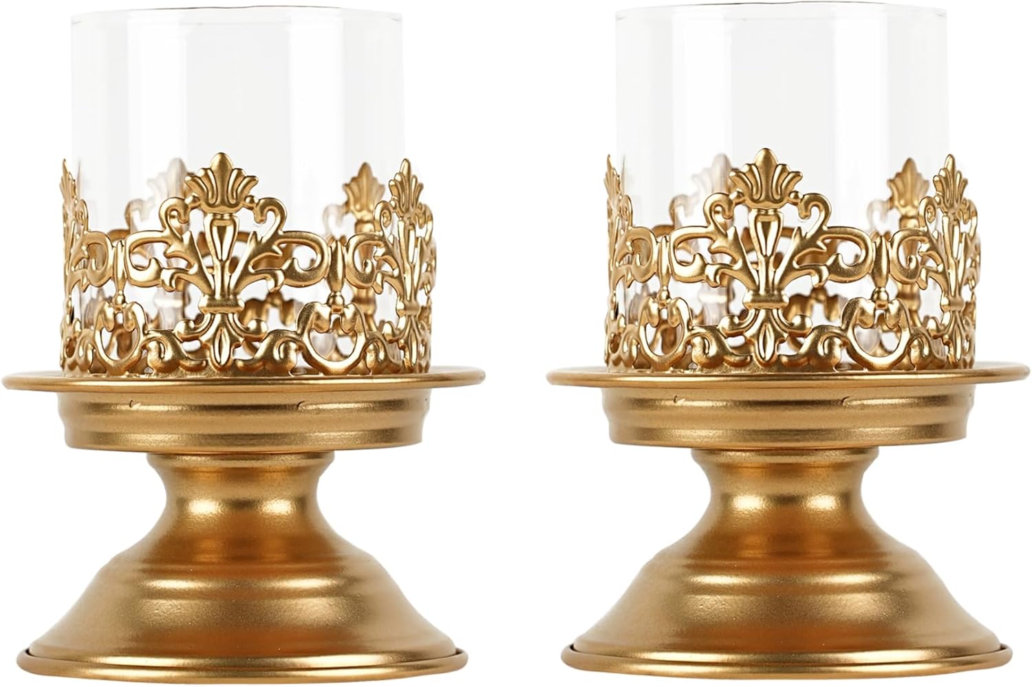 Gothic Hurricane Candle Holders, 2PCS with Glass Sleeve,L+L Black