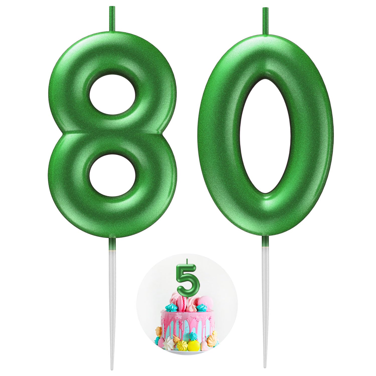 Green Number 80 Candle Happy Birthday 3D Number Candles for Birthday Cake Party Decoration Wedding Anniversary Celebration Supplies