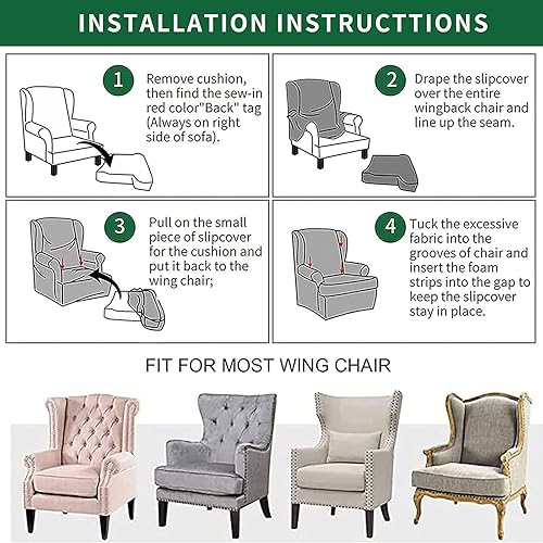 Miniatura 8 de Fundas para silla Wingback, fundas elásticas de 2 piezas para silla con respaldo de ala, fundas protectoras antideslizantes para muebles con parte