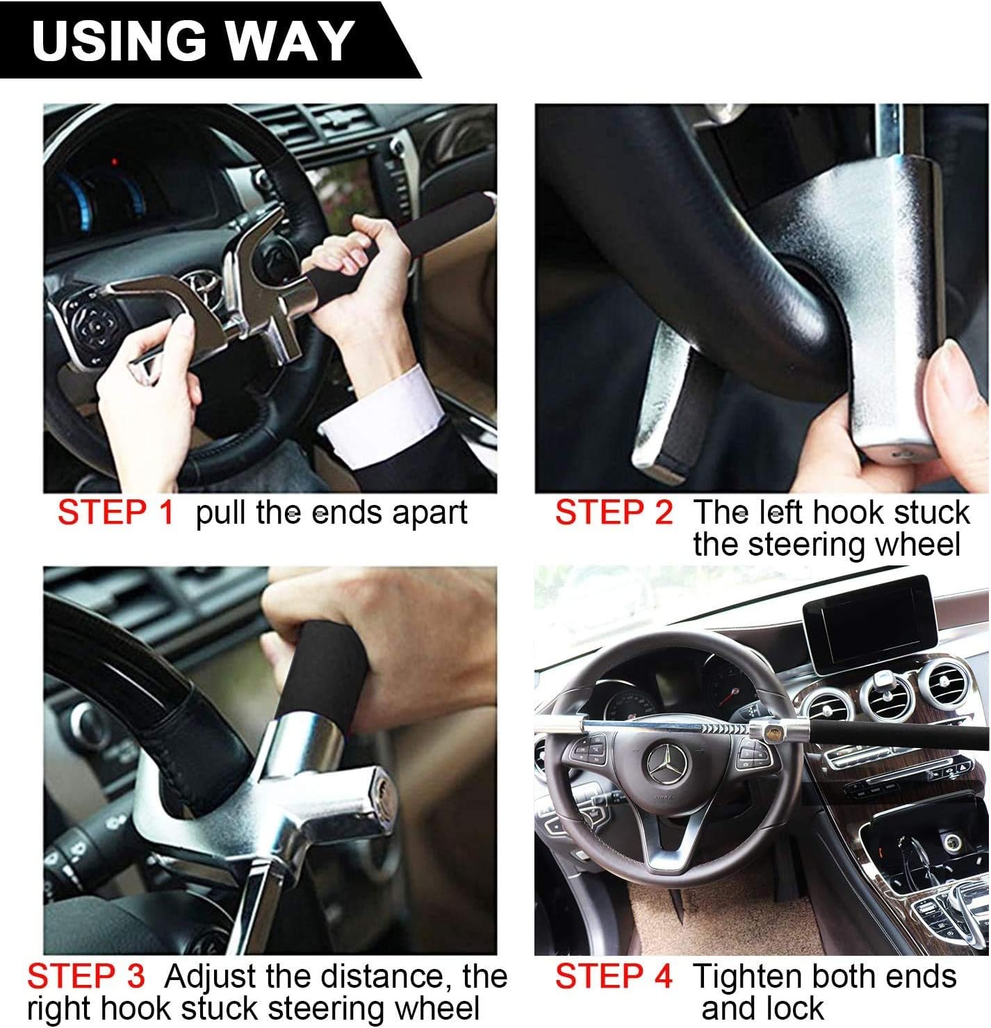80% Off Discount Tevlaphee Steering Wheel Lock for Cars,Wheel Lock,Vehicle Anti-Theft Lock,Adjustable Length Clamp Double Hook Universal Fit Emergency Hammer Window Breaker Self Defense Heavy Duty Secure (Black) Buy 1 get 1 Tevlaphee Steering Wheel Lock for Cars,Wheel Lock,Vehicle Anti-Theft Lock,Adjustable Length Clamp Double Hook Universal Fit Emergency Hammer Window Breaker Self Defense Heavy Duty Secure (Black)