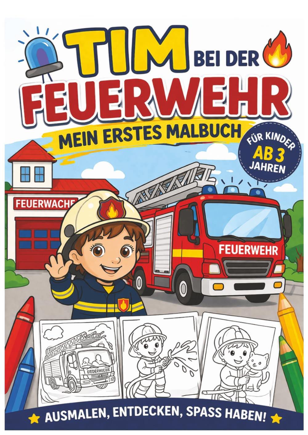 Tim bei der Feuerwehr – Malbuch für Kinder ab 3 Jahren: Einfache Ausmalbilder mit Feuerwehr, Fahrzeugen und spannenden Einsätzen (Tim entdeckt die Welt)