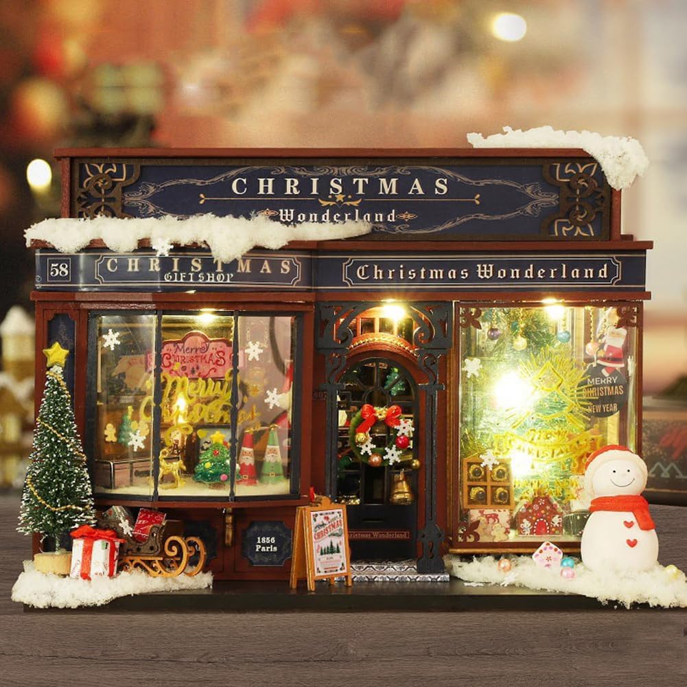 Kit fai da te per casa delle bambole in miniatura, kit casa delle bambole in legno con luce LED, idea creativa per la stanza per bambini/adulti, kit fai da te per casa delle bambole di Natale