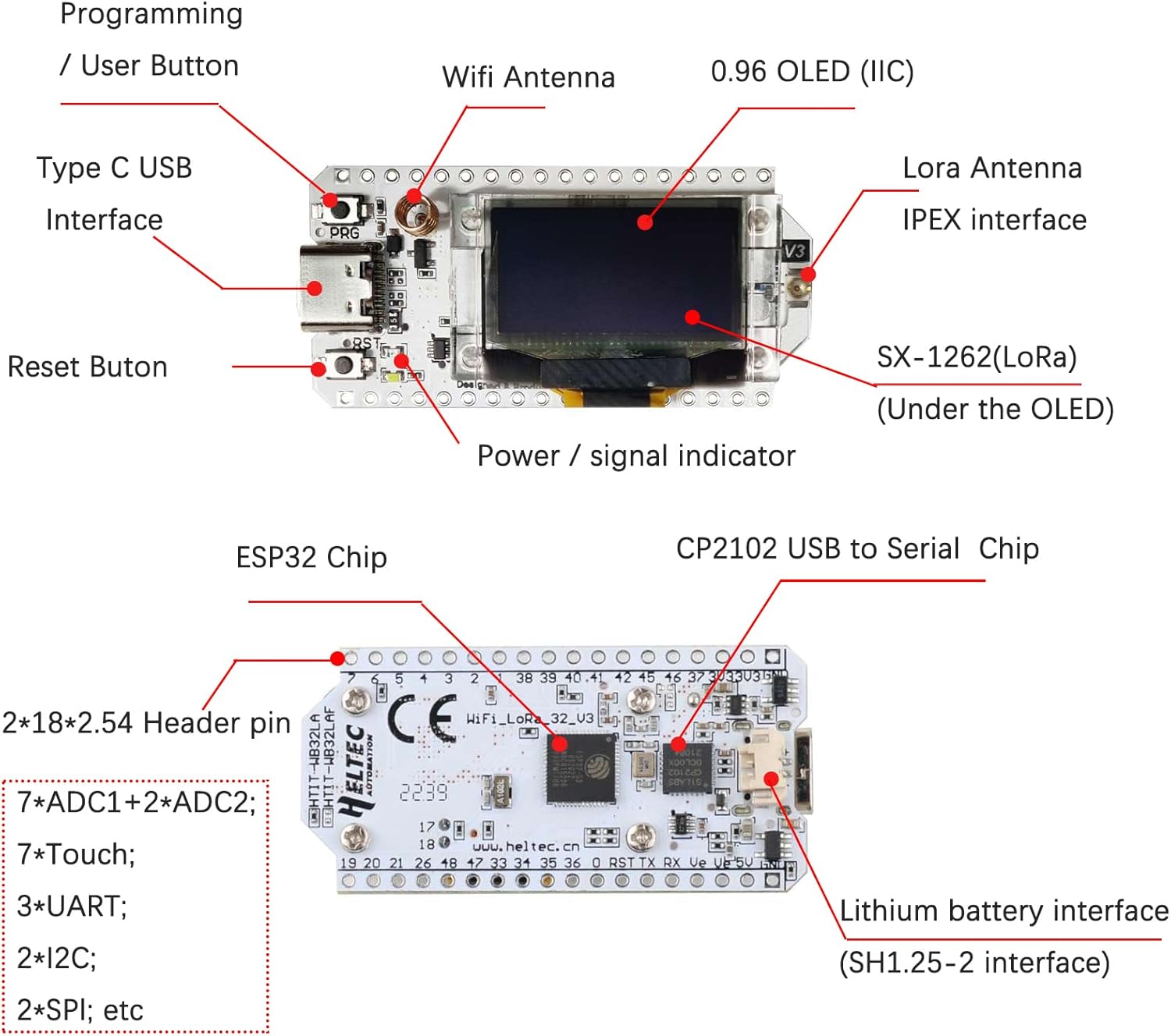 ESP32 LoRa V3 915MHz ESP32S3 WiFi BT Development Board with 0.96" OLED Display + 5DBi LoRa Antenna, SX1262 LoRa32 Kit for Arduino Meshtastic IoT