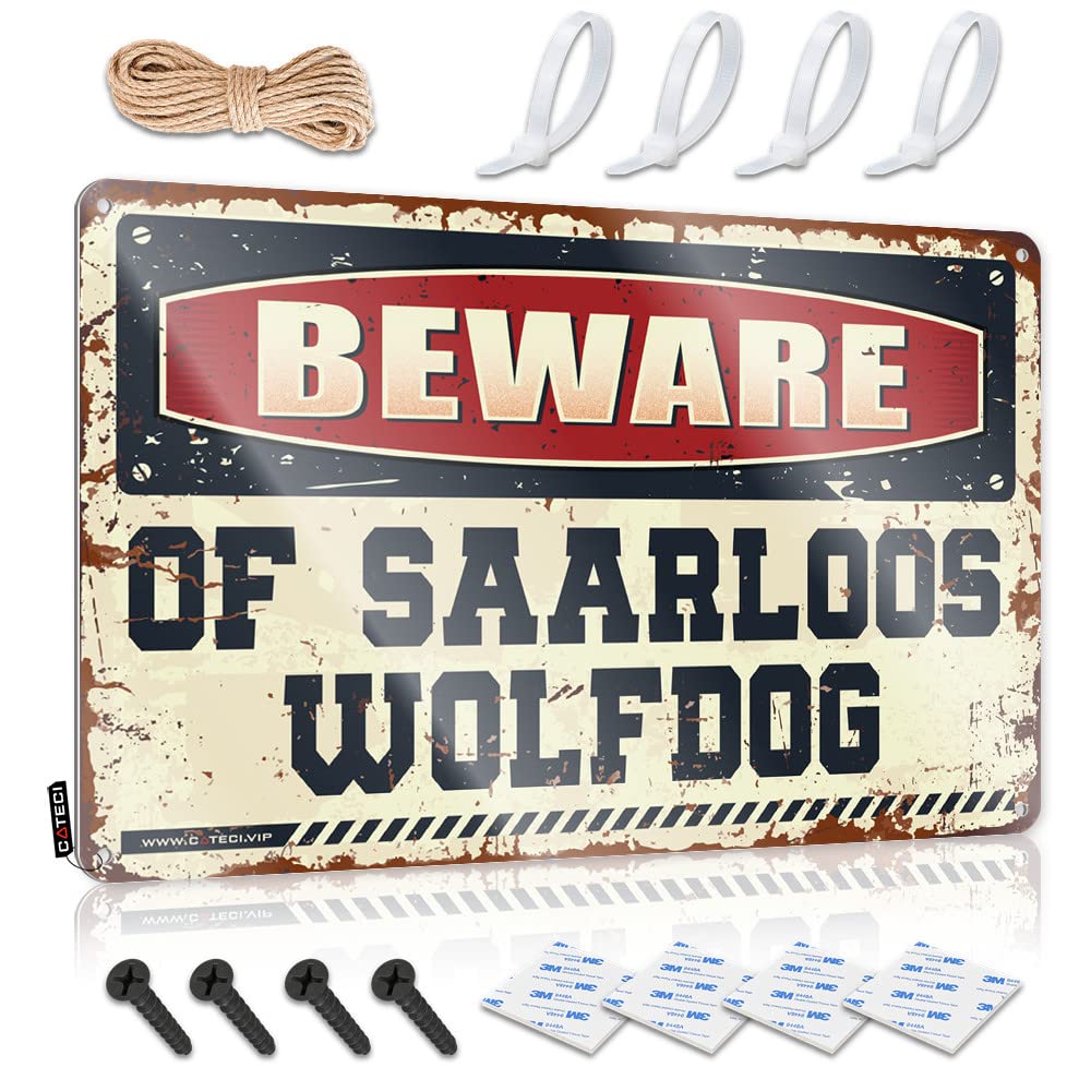 Metal Autumn Vintage Wall Decor - Beware Of Saarloos Wolfdog Rustic Wall Art Birthday Easy Hang For Science(30X40CM)