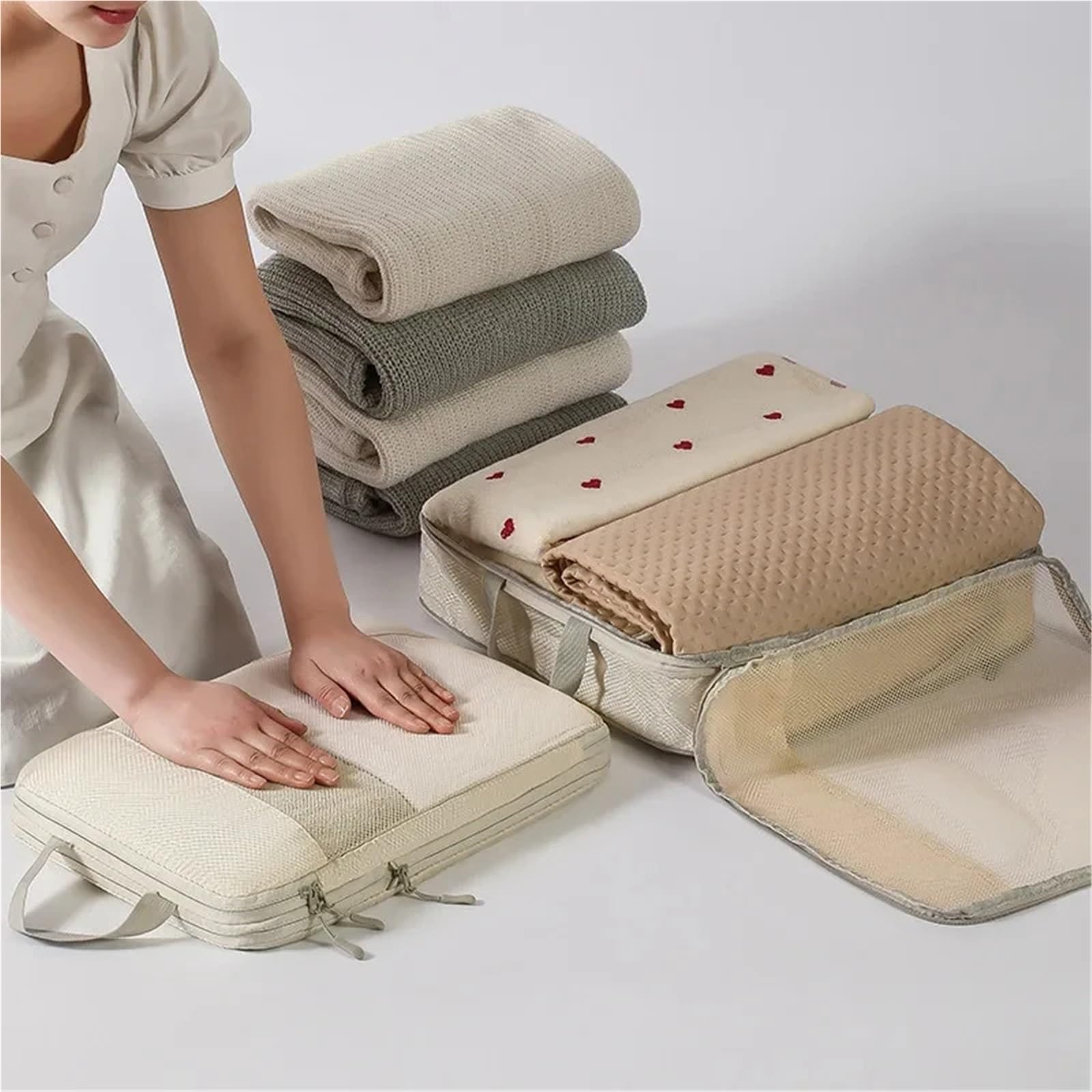 Set di organizer da viaggio, borsa portaoggetti grande capacità, a rete comprimibile, cubi for l'imballaggio biancheria intima e bagagli Organizer per valigie(5pcs-Gray)
