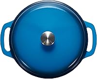 Vista 3 de Yaxa Basics Olla de horno holandés de hierro fundido con tapa, esmaltada, redonda, doble asa, resistente, pequeña, 4.3 cuartos de galón, azul