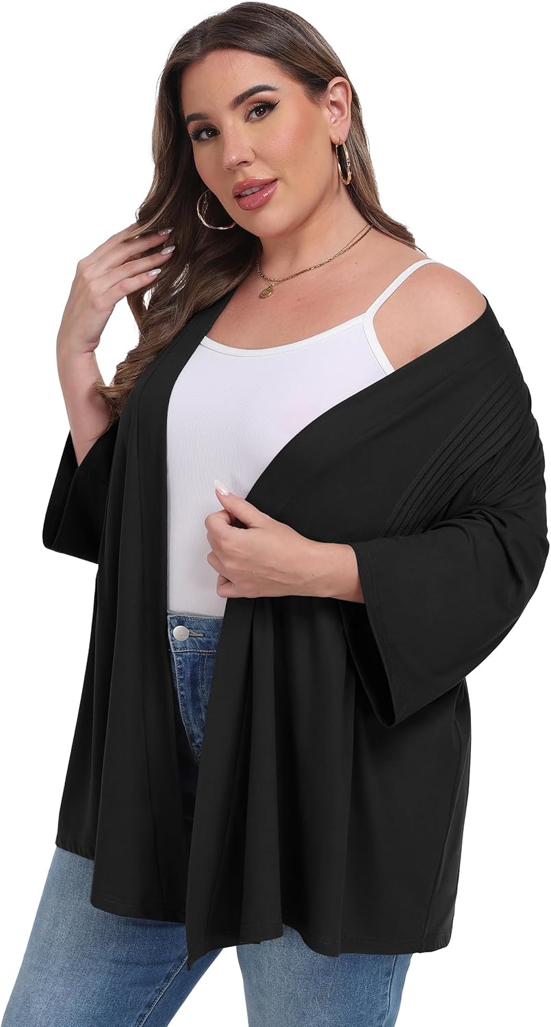OLRIK Women's Plus Size 3/4 Sleeves Lightweight Cardigan 2026 Spring Open Front Shrugs - Image 6