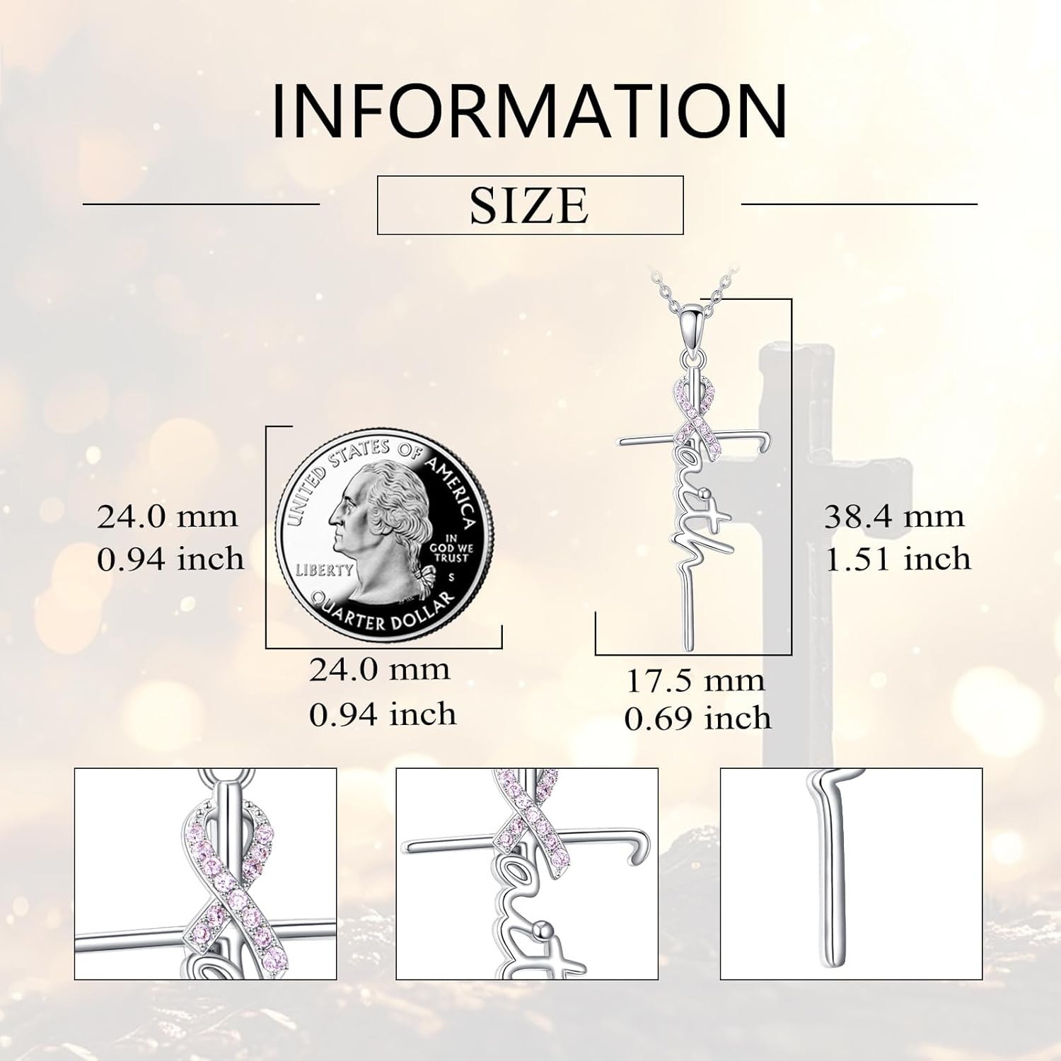 Grmdit Breast Ovarian Lung Cancer Necklace 925 Sterling Silver Awareness Faith Pendant Necklace Jewelry Gifts for Women