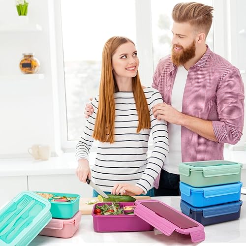 Miniatura 6 de Lonchera clásica Bento  Contenedores de almuerzo de 3 compartimentos con fugas, juego de utensilios integrado, apto para microondas y lavavajillas,