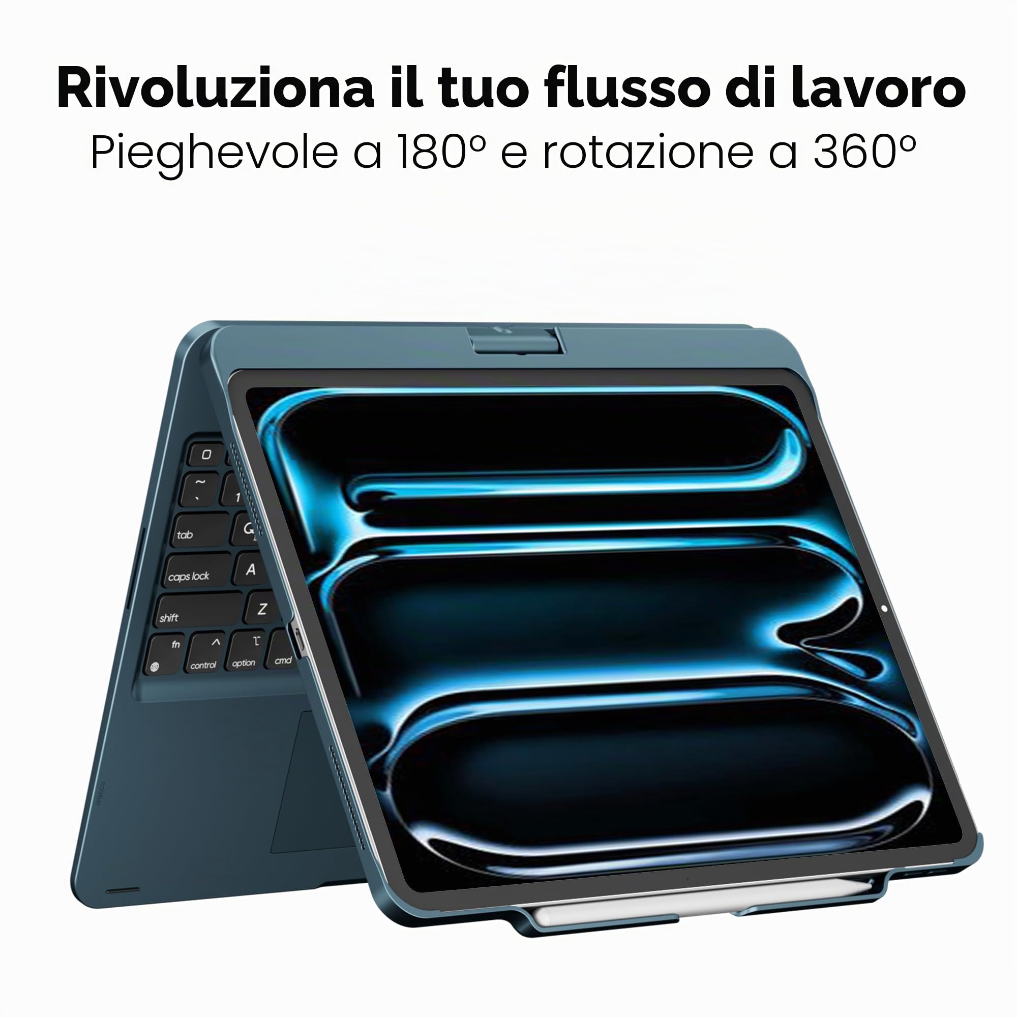 edaiser Custodia girevole con tastiera per Apple 2025 iPad Air 13" (M3-M2), iPad Pro 13" M4 2024, iPad Pro 12,9" (6a-3a generazione); custodia girevole con portapenne, trackpad, retroilluminato, blu
