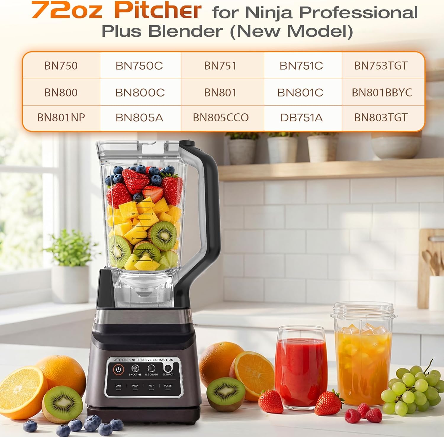 BN751 Replacement Pitcher Compatible with Ninja Professional Plus Blender | 72oz XL Total Crushing Pitcher for Ninja BN801 BN750 BN800 BN805 DB751A (New Model),Ninja Blender Pitcher Replacement Parts thumbnail