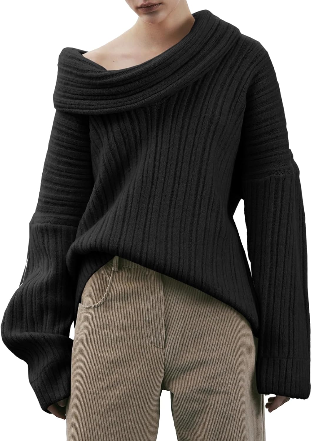 Saodimallsu Womens Off The Shoulder Sweater Top Oversized Fall Batwing Boat Neck Knit Sexy Casual Pullover