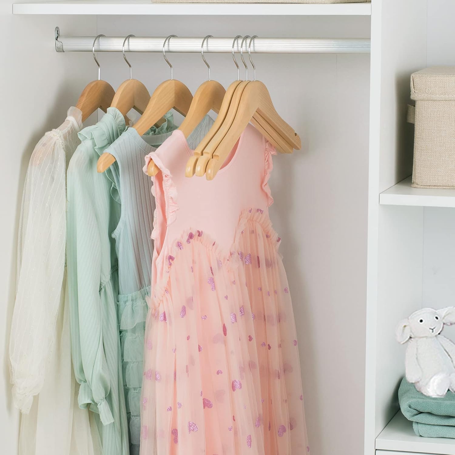 Nature Smile Juniors Preteen Older Children Wooden Coat Hangers 14 Inches Wood Dress Shirt Jacket Hangers with Anti-Rust Hook (20 Pack Natural)