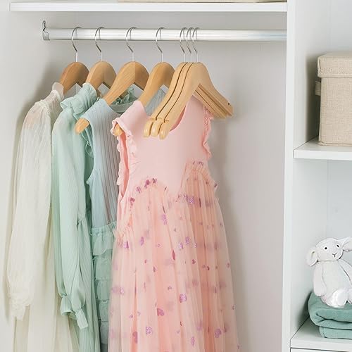 Miniatura 7 de Nature Smile Perchas de madera de 14 pulgadas para jóvenes preadolescentes con gancho antioxidante (paquete de 20 unidades, color natural)