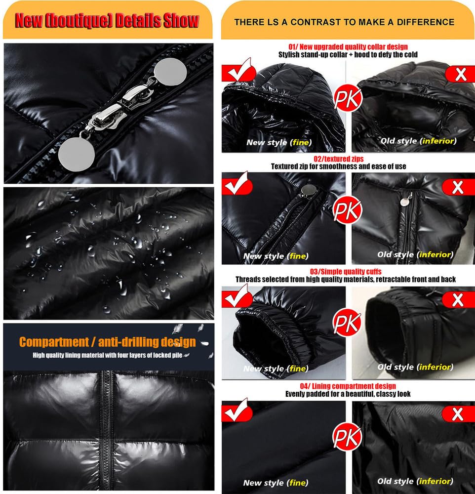 Doudoune for hommes, manteau de veste épais matelassé brillant for hommes, Col montant Hiver Chaud Doudoune Coupe-Vent Fermeture Éclair Outwear Unisexe