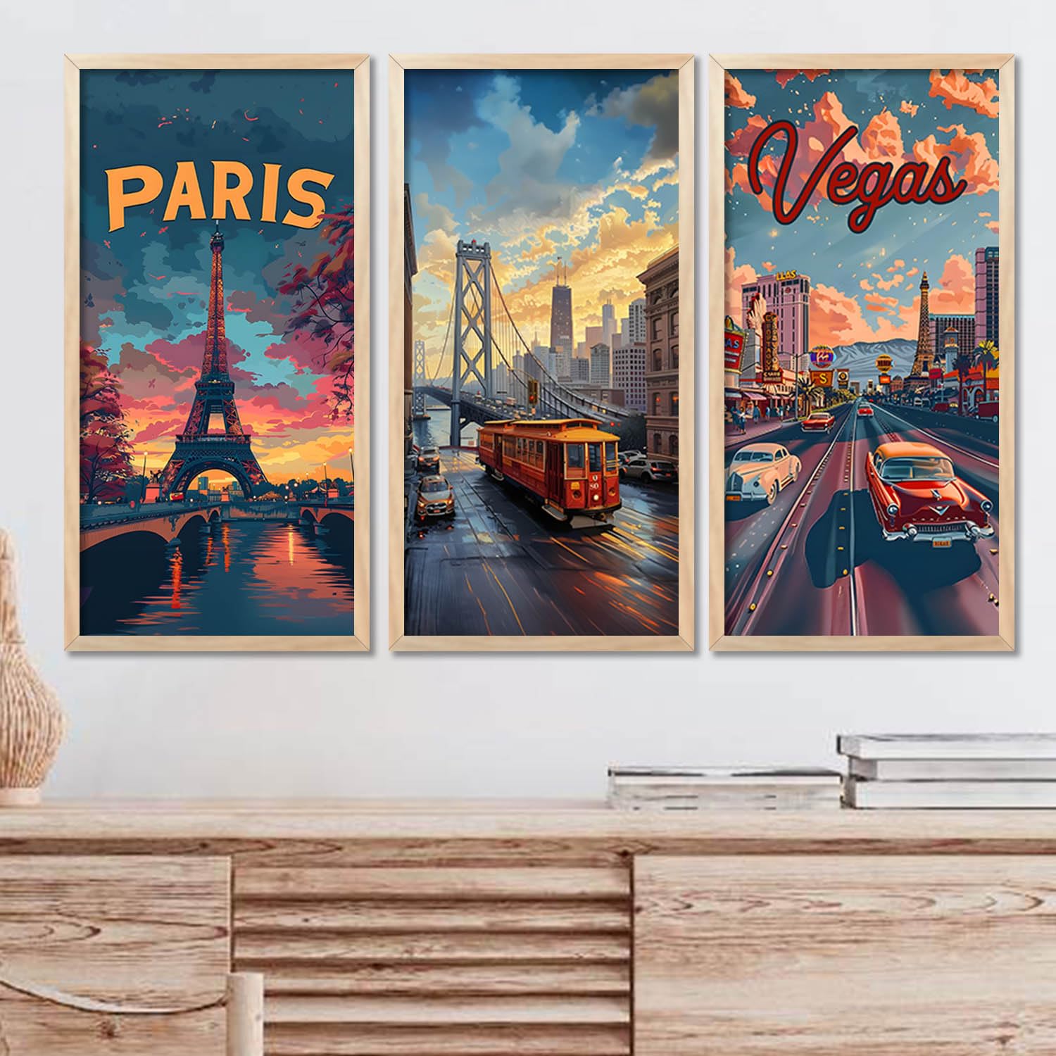 kotart - City view wall Art poster with Frame for Home Decoration | Painting for Living Room Bedroom Office Wall hanging frames | Wall Decoratice Frames - Set of 3 (10X19 INCH, C)